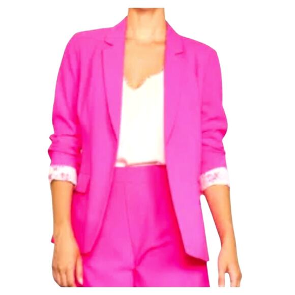 Skies Are Blue Jackets & Blazers - Skies Are Blue Women's Medium Neon Pink Long Sleeve Welt Pocket Collar Blazer